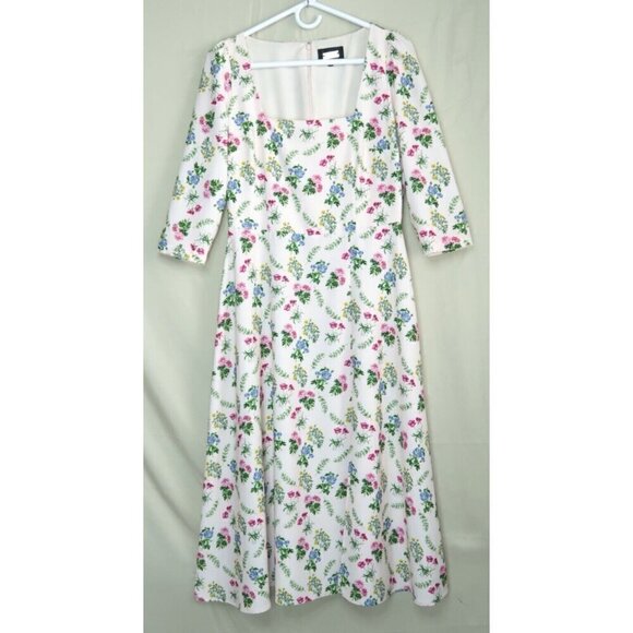 Alexia Admor Dresses & Skirts - Alexia Admor White Floral Smocked Long Sleeve Midi Dress Stretch Size 10